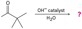 3,3-Dimethyl-2-butanone is treated with base to give an unknown product, represented by a question mark.
