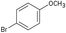 The structure of benzene with methoxy and bromine groups positioned para to one another.