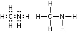 The Lewis structure and chemical structure of methylamine.