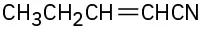 The structure of 2-pentenenitrile. A double bond is placed between C 2 and C 3. C 1 is part of the C N group.