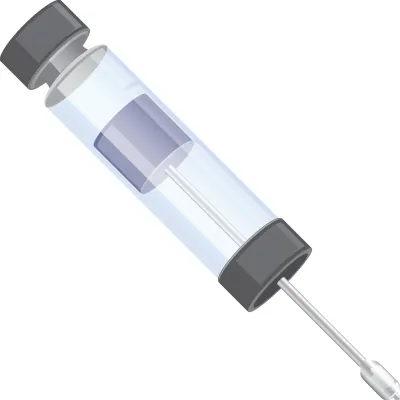 Esta figura es un cilindro neumático. El cilindro es claro, y el pistón se puede ver.