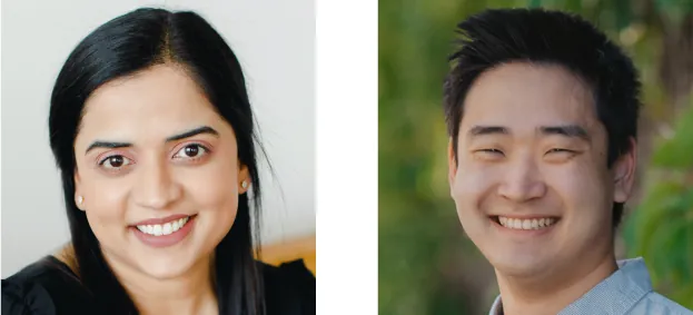 Headshots of Yamuna Rajasekhar and Reed Kanemaru, left to right.