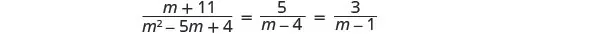 An algebraic equation showing three equal rational expressions involving the variable 'm', for solving its value.