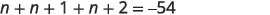 A mathematical equation showing the sum of three consecutive integers, represented by 'n + n + 1 + n + 2', equaling -54.