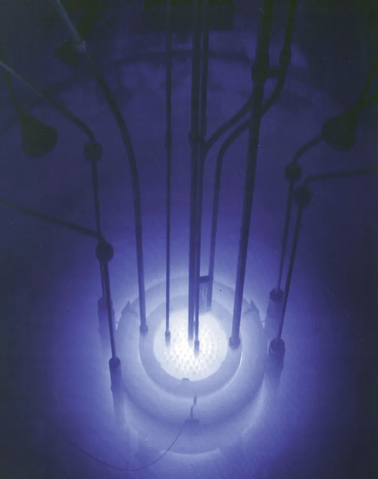 Photograph of the blue glow, in a research reactor pool.