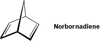 The structure of norbornadiene has a 7-membered bicyclic ring with two double bonds.