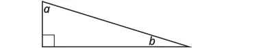 A right-angled triangle with a vertical side labeled 'a' and an acute angle labeled 'b'. A square symbol indicates the 90-degree angle.