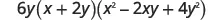 The algebraic expression 6y(x + 2y)(x^2 - 2xy + 4y^2), which is a factored form related to the sum of cubes, simplifying to 6y(x^3 + 8y^3).