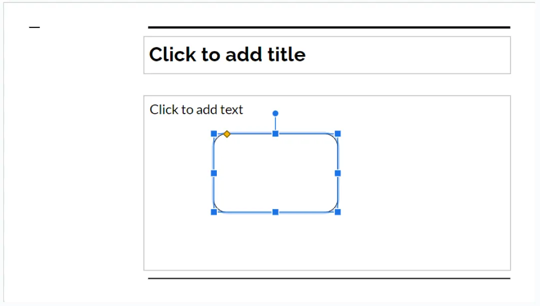 A screenshot of a Google Slide inserting a shape. The shape displays squares at the corners as well as in the middle of all the sides and a circle at the top.