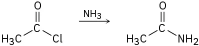 Acetyl chloride reacts with ammonia to yield acetamide via nucleophilic acyl substitution.