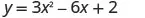 A quadratic equation, y = 3x^2 - 6x + 2, is displayed in black text on a white background.