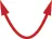 A vibrant red U-shaped graphic featuring two distinct arrowheads, both pointing directly upwards, signifying an upward trend, connection, or flow. A clear visual for growth or movement.