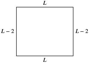 A square with its top and bottom sides labeled 'L' and its left and right sides labeled 'L - 2'.