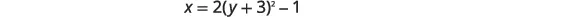 A mathematical equation is presented against a white background. The equation reads: x = 2(y + 3)^2 - 1.