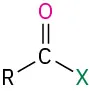 The structure of acid halide in which the carbonyl group is attached to R and X on the left and right sides, respectively.