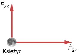 Figura przedstawia kółko podpisane jako Księżyc. Strzałka, która od niego odchodzi, skierowana w górę jest opisana jako F subscript EM. Strzałka skierowana w prawo jest opisana F subscript SM.