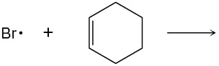 A bromine radical reacts with cyclohexene to form unknown product(s).