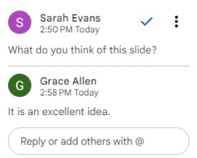 A screenshot of the commenting interface with shared messages from two commenters is shown.