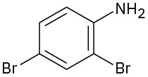 A benzene ring with an amino substituent. There are two bromine substituents, one ortho and one para to the amino group.