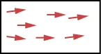 Multiple red arrows point uniformly to the right within a rectangular frame, suggesting a singular direction or flow.