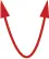 Two red arrows point upward, connected by a curve, symbolizing an upward trend or a cyclical motion with an upward force.