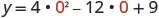 The image shows the mathematical equation y = 4 * 0^2 - 12 * 0 + 9, where the zeros are highlighted in red.