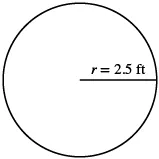 An image showing a black outline of a circle. A horizontal line from the center to the edge is labeled 'r = 2.5 ft', indicating the circle's radius is 2.5 feet.