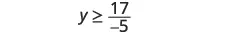 The image displays the mathematical inequality y >= 17/-5.