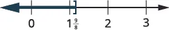 A number line shows the inequality x <= 1 9/8. The dark line extends from negative infinity to the point labeled '1 9/8', indicated by a closed bracket. The point '1 9/8' is positioned between 0 and 2 on the line.