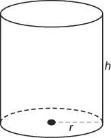 A cylinder with its base radius labeled as r and the height of the cylinder labeled as h.