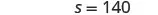 The image shows the text 's = 140' in black against a white background.