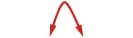 A red arc connects two downward-pointing arrows, suggesting a path or relationship between two descending points or outcomes.