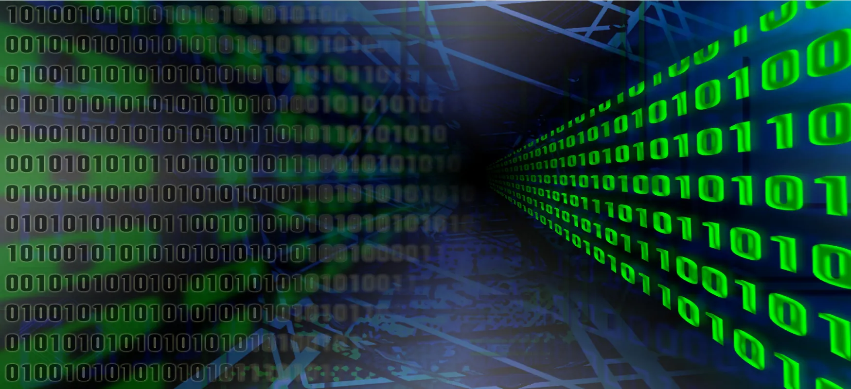 Image of binary code in green on blue background.