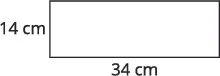 A rectangle is shown with a height of 14 cm and a width of 34 cm, indicating its dimensions.