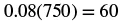 A mathematical equation shows '0.08(750) = 60' in black text against a white background.