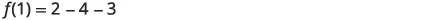 The image shows the mathematical equation f(1) = 2 - 4 - 3 in black text on a white background.