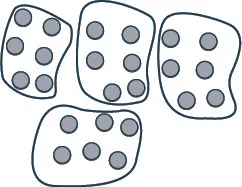 An illustration showing clusters of gray circles, with each group enclosed by an irregular outline, representing data grouping or segmentation.