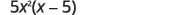 A mathematical expression shows 5x squared multiplied by the quantity x minus 5, written as 5x²(x-5).