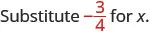 Text: Substitute -3/4 for x. The fraction -3/4 is highlighted in red.