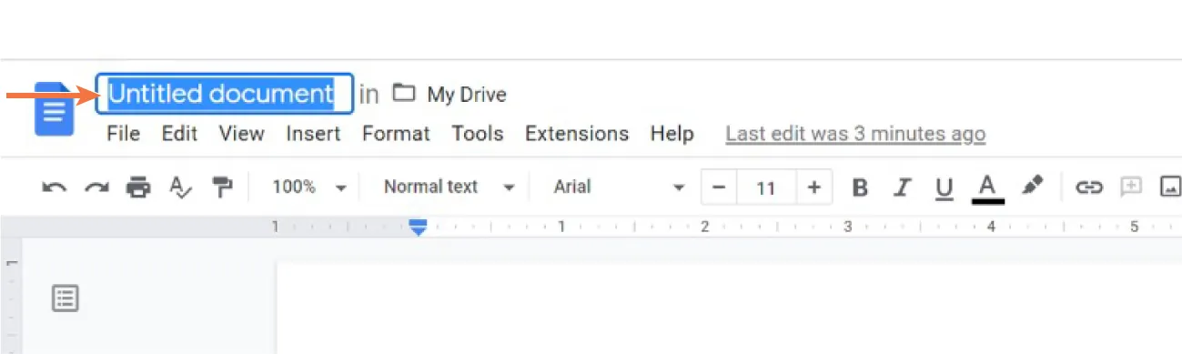 The document title is selected and the name of the document (Untitled document) is visible in a blue background.