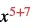 A mathematical expression showing 'x' raised to the power of '5+7', with the exponent '5+7' in red.