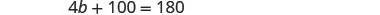 A mathematical equation is displayed against a white background, which reads '4b + 100 = 180'.