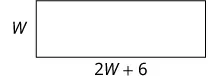 A geometric illustration features a rectangle. The width of the rectangle is labeled as 'W', and its length is labeled with the expression '2W + 6', indicating the relationship between its dimensions.