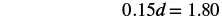 A mathematical equation is displayed against a white background, reading '0.15d = 1.80' in black characters.