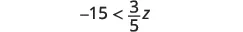 An image showing the mathematical inequality -15 < 3/5 z.