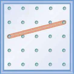 The figure shows a grid of evenly spaced dots. There are 5 rows and 5 columns. There is a rubber band style loop connecting the point in column 1 row 3 and the point in column 5 row 2.