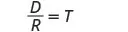 A mathematical formula is displayed: D divided by R equals T. This represents the relationship where Time (T) is equal to Distance (D) divided by Rate (R).