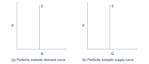 The two graphs show that zero elasticity of supply and zero elasticity of demand are straight, vertical lines.