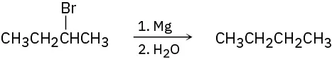 2-bromobutane reacts first with magnesium and then with water to form butane.