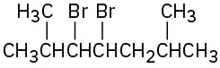 A seven-carbon alkyl chain with a CH3 group on C2 and C6 positions and a Br group on C4 and C5 positions.